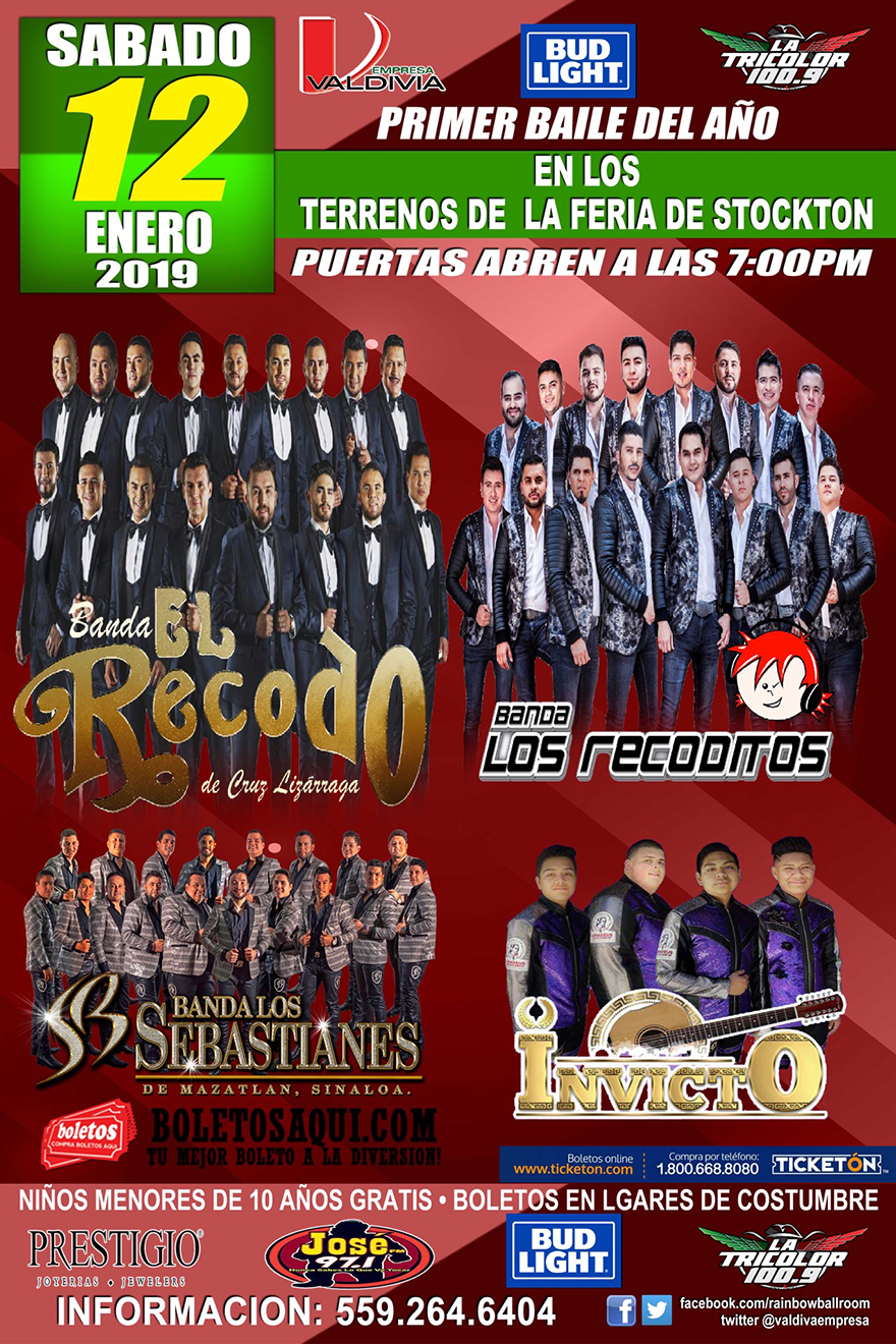 Banda el Recodo de Cruz Lizarraga, Banda Los Recoditos, Banda Los Sebastianes y Invicto – Terrenos de la Feria de Stockton – Stockton, CA