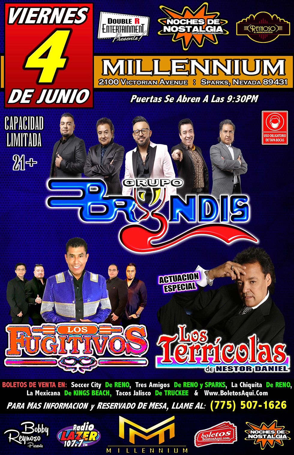 Grupo Bryndis, Los Fujitivos y La Actuacion Especial de Los Terricolas de Nestor Daniel – Millennium – Sparks, NV