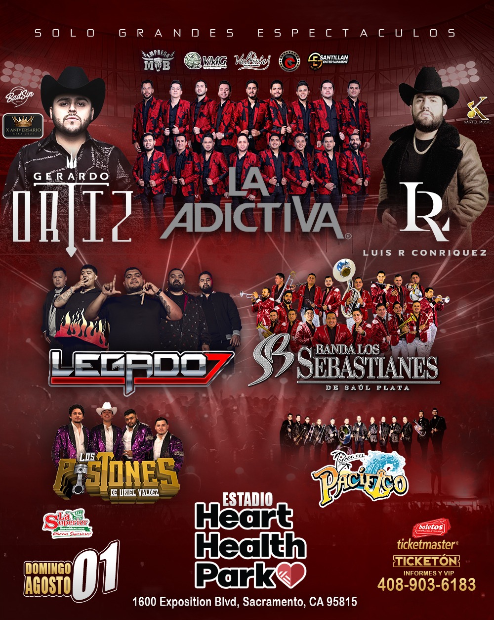 Gerardo Ortiz, La Adictiva, Banda Los Sebastianes, Luis A. Conriquez, Legado 7, Los Pistones de Uriel Valdez y Banda del Pacifico.  – Estadio Heart Health Park – Sacramento, CA