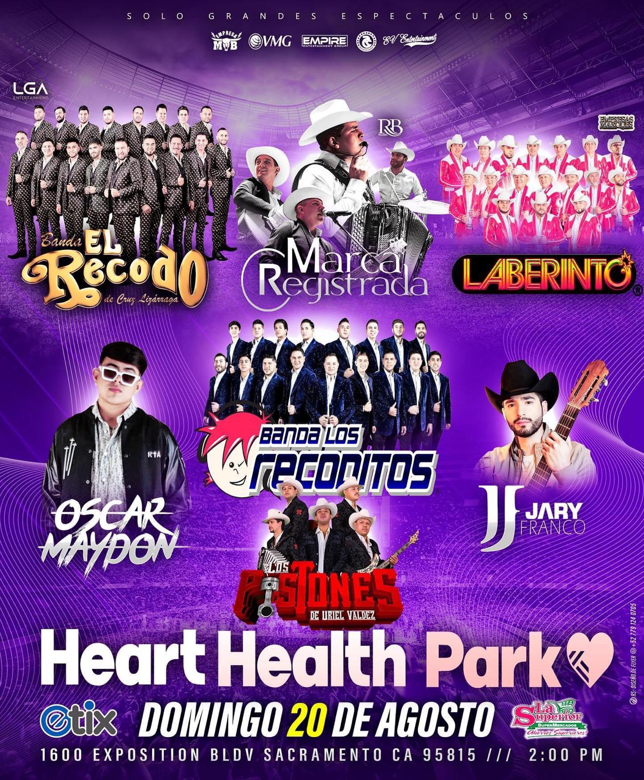 Banda el Recodo, Marca Registrada, Laberinto, Banda Los Recoditos, Oscar Maydon, Los Pistones y Jary Franco – Heart Health Park – Sacramento, CA