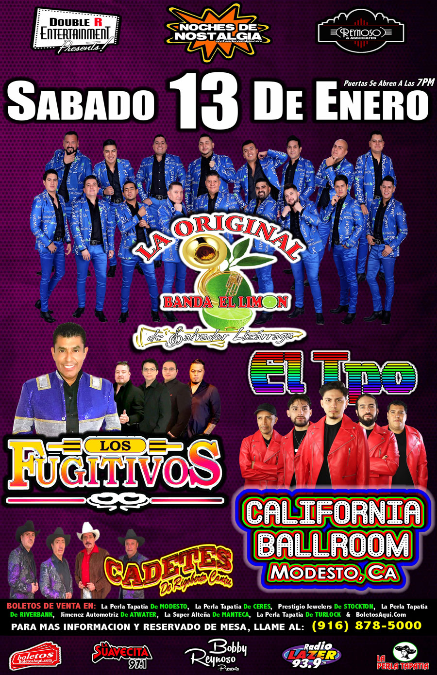 La Original Banda el Limon, Los Fujitivos, El Tpo y Los Cadetes de Rigoberto Cantu – California Ballroom de Modesto, CA